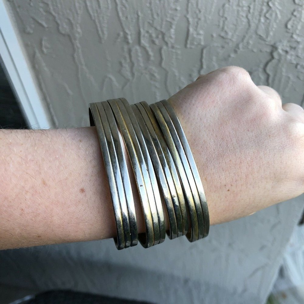 24k Electroplate GOLD Tone Cuff Bracelet Stack Set